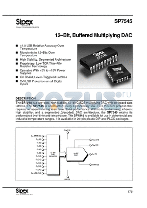 SP7545JIL datasheet - 12-Bit, Buffered Multiplying DAC