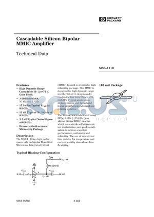 MSA-1110 datasheet - Cascadable Silicon Bipolar MMIC Amplifier