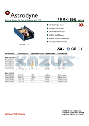 PMMK150D-AU datasheet - Medical Grade 150 Watt U-Channel with PFC