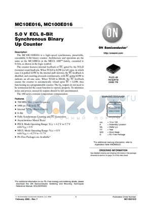 MC100E016FN datasheet - 5.0 V ECL 8−Bit Synchronous Binary Up Counter