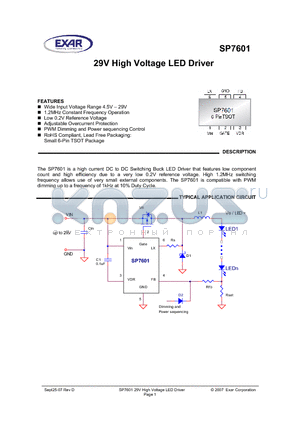 SP7601EK1-L/TR datasheet - 29V High Voltage LED Driver