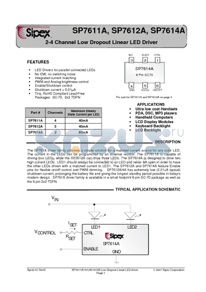 SP7611AEC6/TR datasheet - 2-4 Channel Low Dropout Linear LED Driver