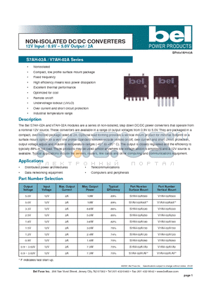 S7AH-02A250 datasheet - NON-ISOLATED DC/DC CONVERTERS 12V Input / 0.9V - 5.0V Output / 2A