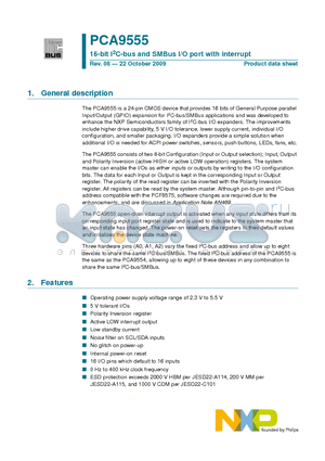 PCA9555HF datasheet - 16-bit I2C-bus and SMBus I/O port with interrupt