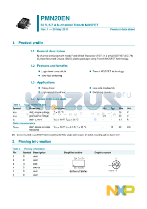 PMN20EN datasheet - 30 V, 6.7 A N-channel Trench MOSFET