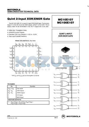 MC100E107 datasheet - QUINT 2-INPUT XOR/XNOR GATE