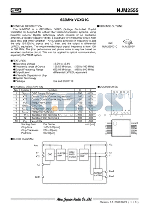 NJM2555 datasheet - 622MHz VCXO IC