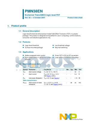 PMN38EN datasheet - N-channel TrenchMOS logic level FET