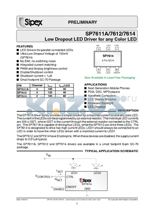 SP7612AEC6/TR datasheet - Low Dropout LED Driver for any Color LED