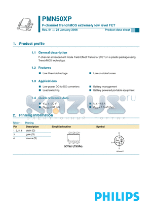 PMN50XP datasheet - P-channel TrenchMOS extremely low level FET