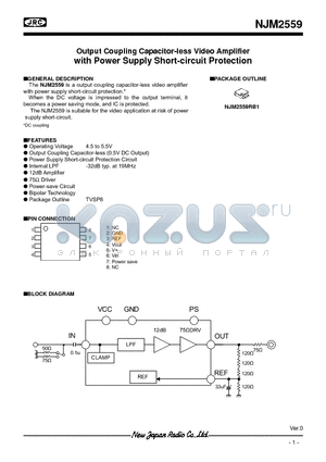 NJM2559 datasheet - Output Coupling Capacitor-less Video Amplifier with Power Supply