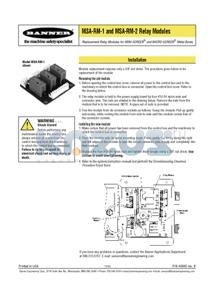 MSA-RM-1 datasheet - Replacement Relay Modules for MINI-SCREEN and MICRO-SCREEN Metal Boxes