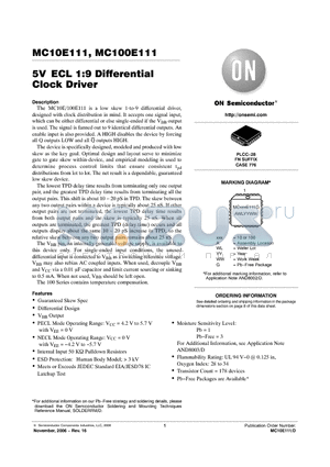 MC100E111FNR2G datasheet - 5V ECL 1:9 Differential Clock Driver