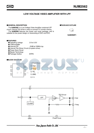 NJM2562F1 datasheet - LOW VOLTAGE VIDEO AMPLIFIER WITH LPF