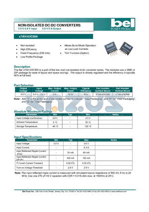 S7AH-03C500 datasheet - NON-ISOLATED DC/DC CONVERTERS 3.0 V-3.6 V Input 5.0 V/3 A Output