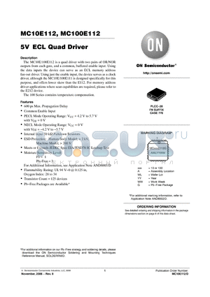 MC100E112FNG datasheet - 5V ECL Quad Driver