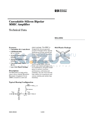 MSA0304 datasheet - Cascadable Silicon Bipolar MMIC Amplifier