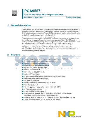 PCA9557 datasheet - 8-bit I2C-bus and SMBus I/O port with reset