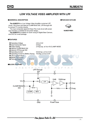 NJM2574RB1 datasheet - LOW VOLTAGE VIDEO AMPLIFIER WITH LPF