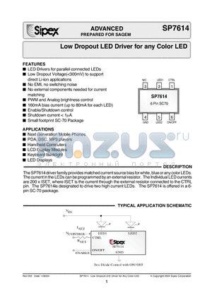 SP7614C6/TR datasheet - Low Dropout LED Driver for any Color LED