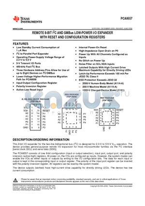 PCA9557 datasheet - REMOTE 8-BIT I2C AND SMBus LOW-POWER I/O EXPANDER WITH RESET AND CONFIGURATION REGISTERS