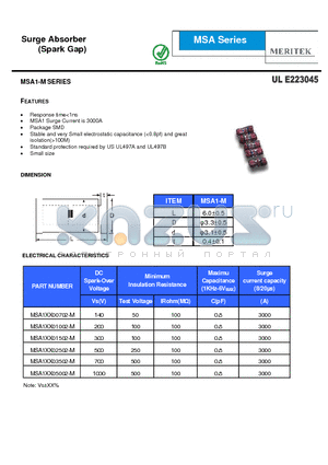 MSA1XX01502-M datasheet - Surge Absorber (Spark Gap)