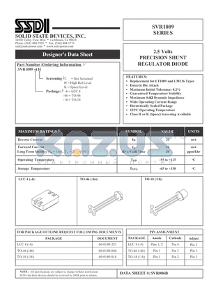 SVR1009 datasheet - 2.5 Volts PRECISION SHUNT REGULATOR DIODE