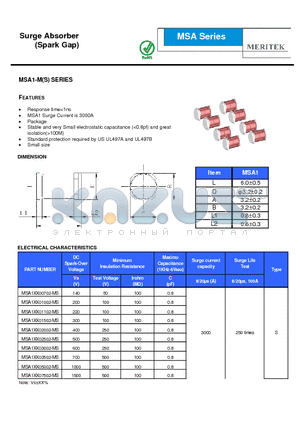 MSA1XX03002-MS datasheet - Surge Absorber (Spark Gap)