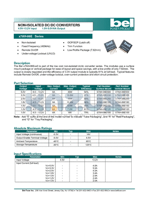 S7AH-06E100 datasheet - NON-ISOLATED DC/DC CONVERTERS 4.5V-13.2V Input 1.0V-5.0V/6A Output
