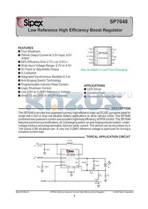 SP7648 datasheet - PackageLow Reference High efficiency Boost Regulator