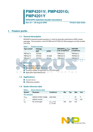 PMP4201Y datasheet - NPN/NPN matched double transistors