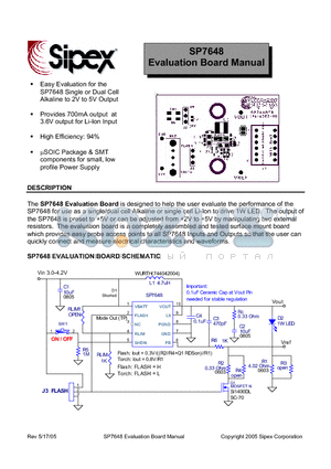 SP7648 datasheet - Evaluation Board Manual