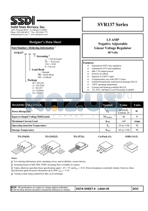 SVR137 datasheet - Negative Adjustable Linear Voltage Regulator