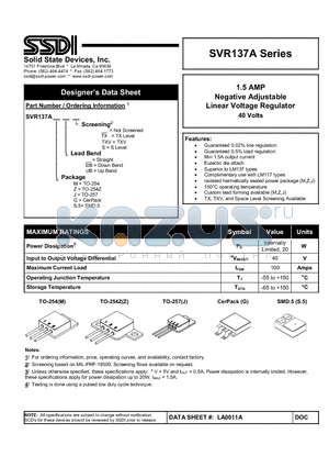 SVR137AGTXV datasheet - 1.5 AMP Negative Adjustable Linear Voltage Regulator 40 Volts