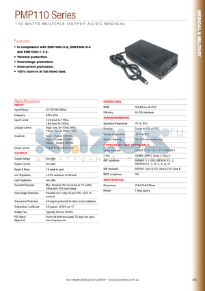 PMP110-42 datasheet - 110 WATTS MULTIPLE OUTPUT AC/DC MEDICAL