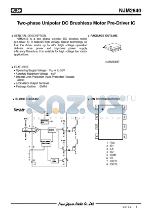 NJM2640 datasheet - Two-phase Unipolar DC Brushless Motor Pre-Driver IC