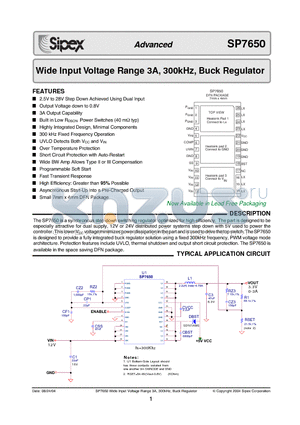 SP7650ER/TR datasheet - Wide Input Voltage Range 3A, 300kHz, Buck Regulator