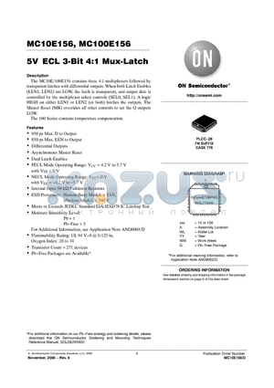 MC100E156 datasheet - 5V ECL 3-Bit 4:1 Mux-Latch