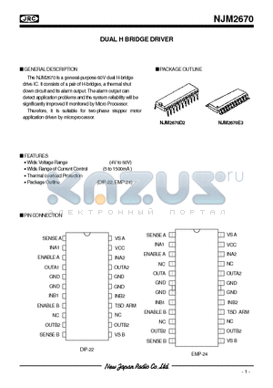 NJM2670E3 datasheet - DUAL H BRIDGE DRIVER