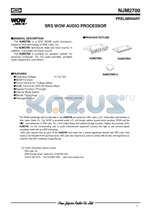 NJM2700L datasheet - SRS WOW AUDIO PROCESSOR