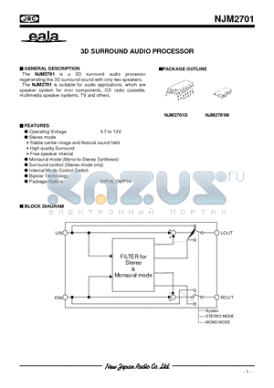 NJM2701 datasheet - 3D SURROUND AUDIO PROCESSOR