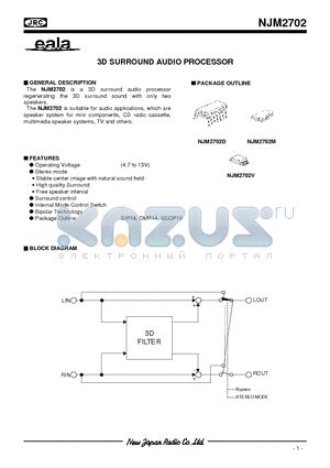 NJM2702M datasheet - 3D SURROUND AUDIO PROCESSOR