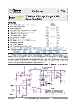 SP7653ER datasheet - Wide Input Voltage Range, 1.3MHz,Buck Regulator