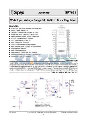 SP7651ER-L/TR datasheet - Wide Input Voltage Range 3A, 900kHz, Buck Regulator