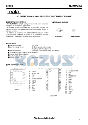 NJM2704 datasheet - 3D SURROUND AUDIO PROCESSOR FOR HEADPHONE