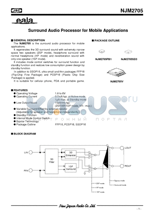 NJM2705V datasheet - Surround Audio Processor for Mobile Applications