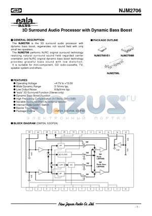 NJM2706 datasheet - 3D Surround Audio Processor with Dynamic Bass Boost