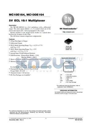MC100E164FNR2G datasheet - 5V ECL 16:1 Multiplexer