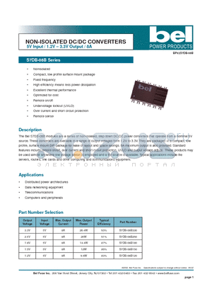 S7DB-08B150 datasheet - NON-ISOLATED DC/DC CONVERTERS 5V Input / 1.2V - 3.3V Output / 8A