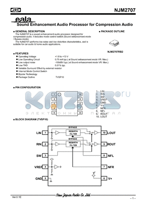 NJM2707 datasheet - Sound Enhancement Audio Processor for Compression Audio
